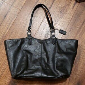 COACH Signature Black Perforated Leather Carly Tote F16598